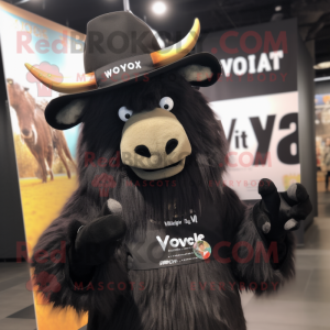 Black Yak mascot costume character dressed with a V-Neck Tee and Hats