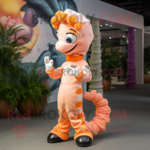 Peach Seahorse mascot costume character dressed with a Trousers and Gloves