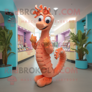 Peach Seahorse mascot costume character dressed with a Trousers and Gloves