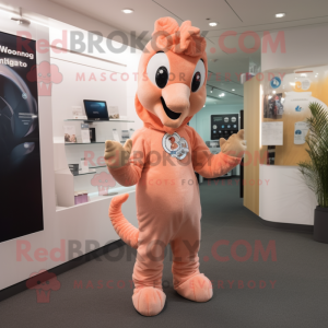 Peach Seahorse mascot costume character dressed with a Trousers and Gloves