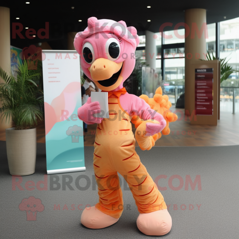Peach Seahorse mascot costume character dressed with a Trousers and Gloves