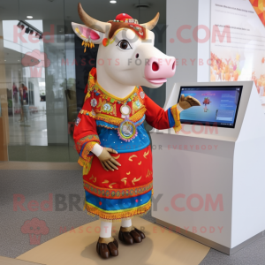 nan Zebu mascot costume character dressed with a Pencil Skirt and Bracelets