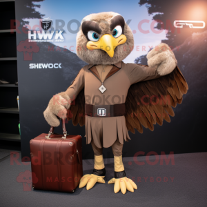 Brown Hawk maskot kostume...