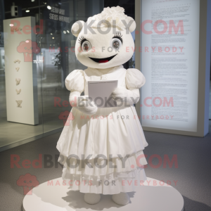 White Love Letter mascot costume character dressed with a Wedding Dress and Cummerbunds