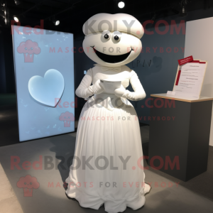 White Love Letter mascot costume character dressed with a Wedding Dress and Cummerbunds