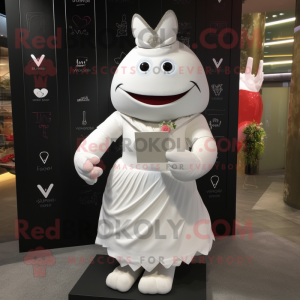 White Love Letter mascot costume character dressed with a Wedding Dress and Cummerbunds