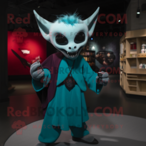 Teal Vampire mascot costume character dressed with a Culottes and Keychains