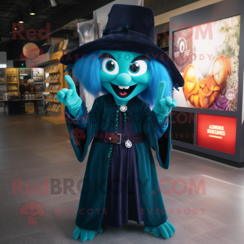 Teal Vampire mascot costume character dressed with a Culottes and Keychains