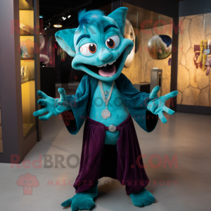 Teal Vampire mascot costume character dressed with a Culottes and Keychains