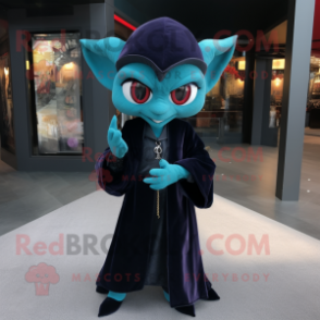 Teal Vampire mascot costume character dressed with a Culottes and Keychains