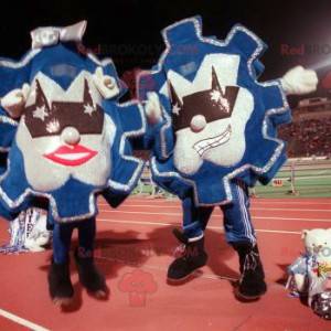 2 mascottes de fanions bleus et argentés