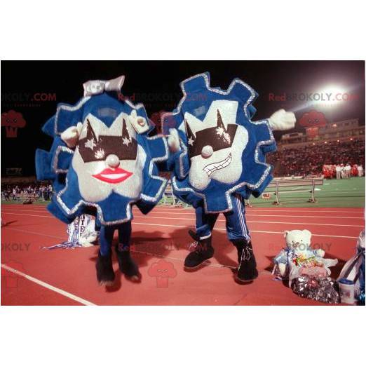 2 Maskottchen mit blauen und silbernen Wimpeln - Redbrokoly.com