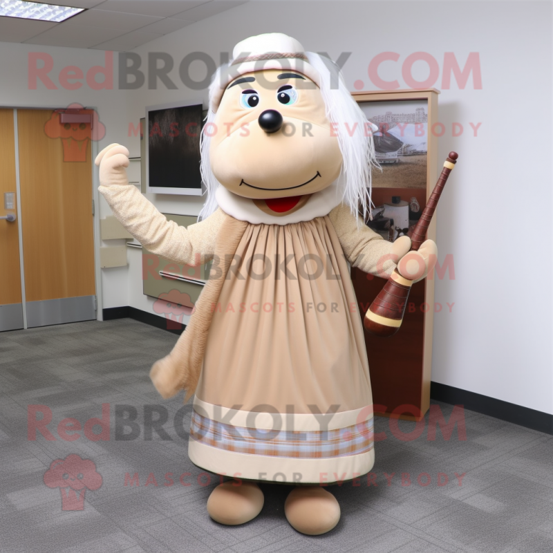 Beige Bagpipe mascot costume character dressed with a Maxi Dress and Shoe clips Beige Bagpipe mascot costume character dressed with a Maxi Dress and Shoe clips