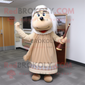 Beige Bagpipe mascot costume character dressed with a Maxi Dress and Shoe clips