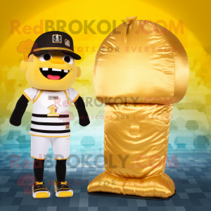 Gold Burgers mascot costume character dressed with a One-Piece Swimsuit and Caps