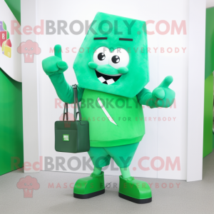 Green Pendant mascot costume character dressed with a Trousers and Clutch bags