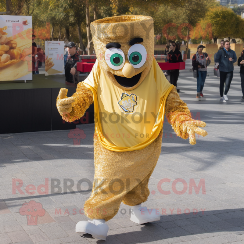 Gold Paella mascot costume character dressed with a Joggers and Keychains Gold Paella mascot costume character dressed with a Joggers and Keychains