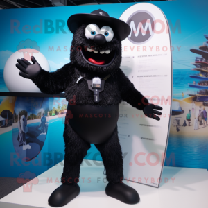 Black Momentum mascot costume character dressed with a One-Piece Swimsuit and Suspenders