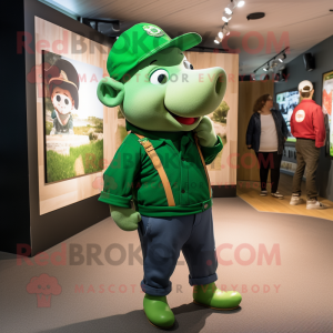 Forest Green Sow mascot costume character dressed with a Jeggings and Berets