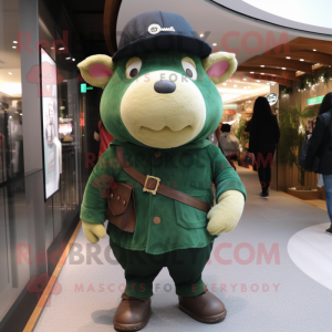 Forest Green Sow mascot costume character dressed with a Jeggings and Berets