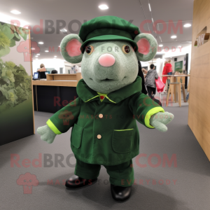Forest Green Sow mascot costume character dressed with a Jeggings and Berets