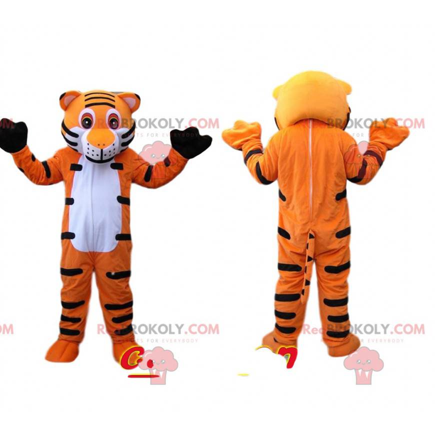 Mascotte de tigre orange et noir très heureux - Redbrokoly.com