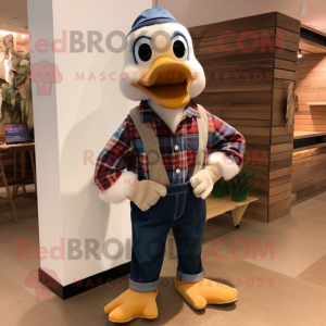 Navy Geese mascot costume character dressed with a Flannel Shirt and Wallets