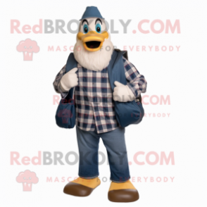 Navy Geese mascot costume character dressed with a Flannel Shirt and Wallets