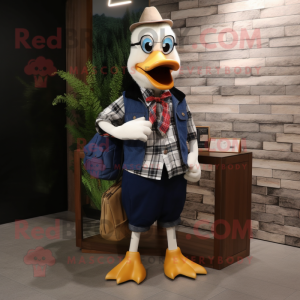 Navy Geese mascot costume character dressed with a Flannel Shirt and Wallets