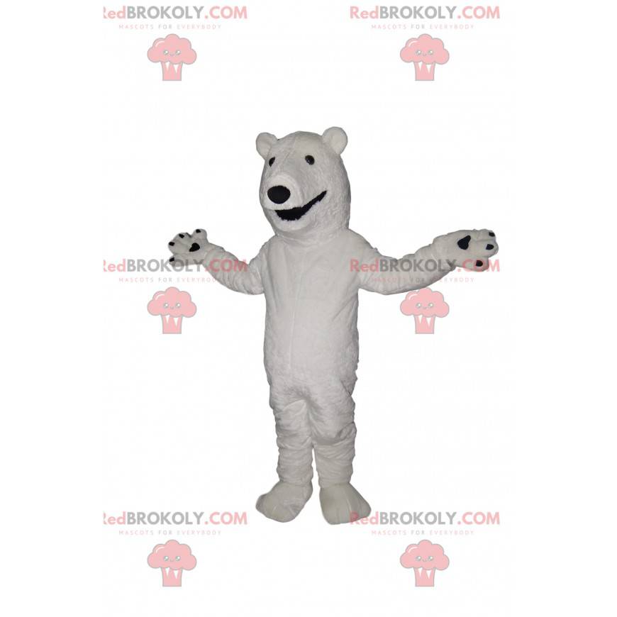 Mascotte d'ours blanc avec un large sourire - Redbrokoly.com
