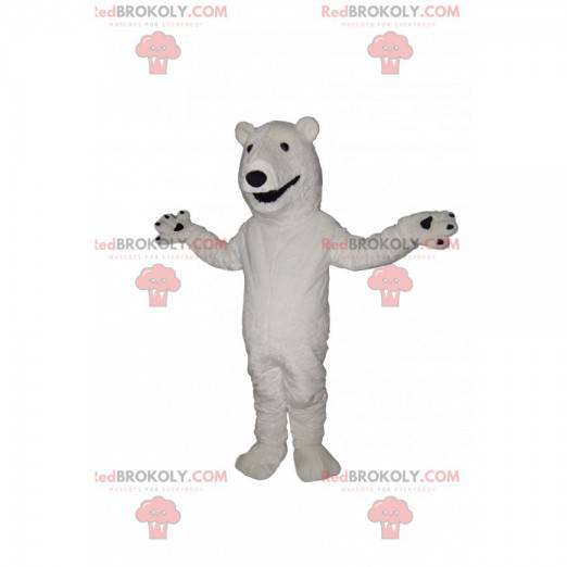 Mascotte d'ours blanc avec un large sourire - Redbrokoly.com