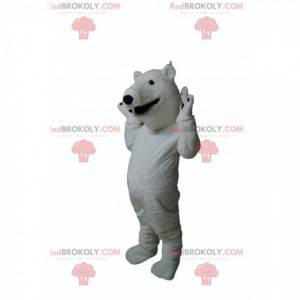 Mascotte d'ours blanc avec un large sourire - Redbrokoly.com