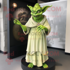 Lime Green Gargoyle mascot costume character dressed with a Empire Waist Dress and Rings