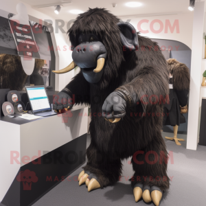 Black Mammoth mascot costume character dressed with a Jumpsuit and Wallets