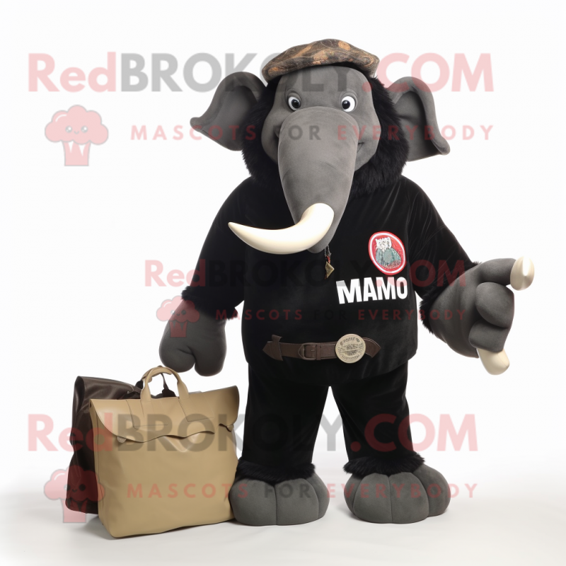 Black Mammoth mascot costume character dressed with a Jumpsuit and Wallets