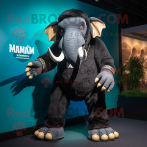 Black Mammoth mascot costume character dressed with a Jumpsuit and Wallets