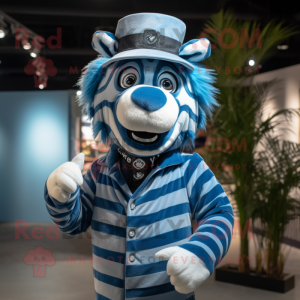 Blue Zebra mascot costume character dressed with a Jumpsuit and Hats