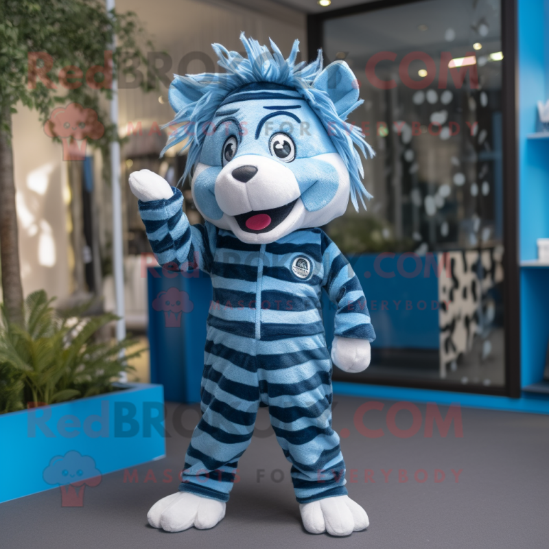 Blue Zebra mascot costume character dressed with a Jumpsuit and Hats