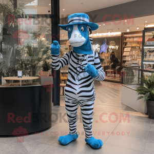 Blå Zebra maskot kostym...