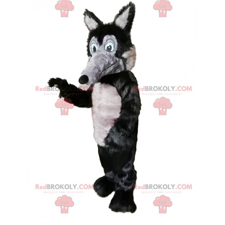 Mascota lobo gris y negro con un hocico largo - Redbrokoly.com