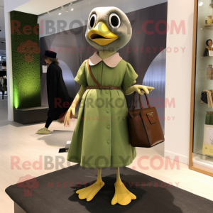 Olive Gosling mascot costume character dressed with a A-Line Skirt and Clutch bags