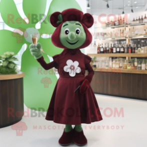 Maroon Four Leaf Clover mascot costume character dressed with a Cocktail Dress and Lapel pins