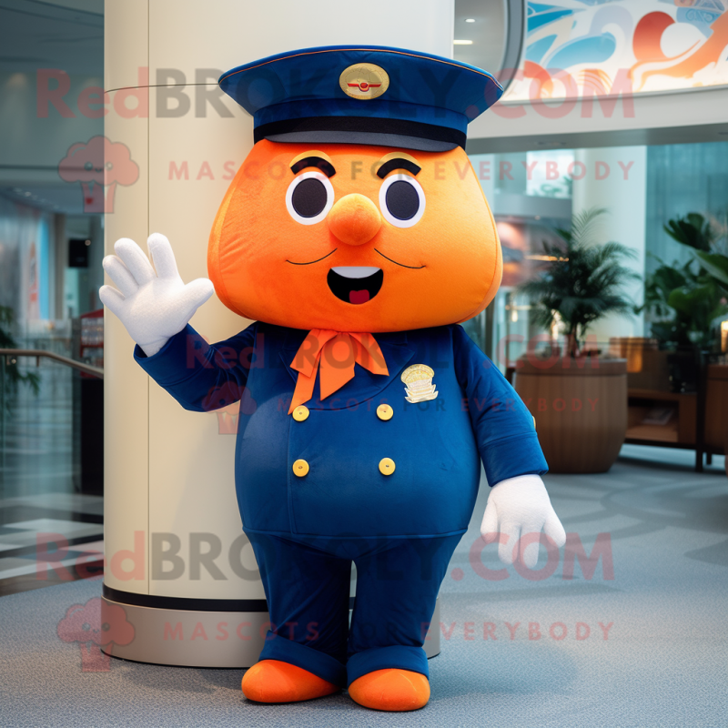 Navy Orange mascot costume character dressed with a Flare Jeans and Pocket squares