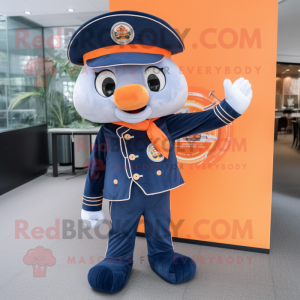 Navy Orange mascot costume character dressed with a Flare Jeans and Pocket squares