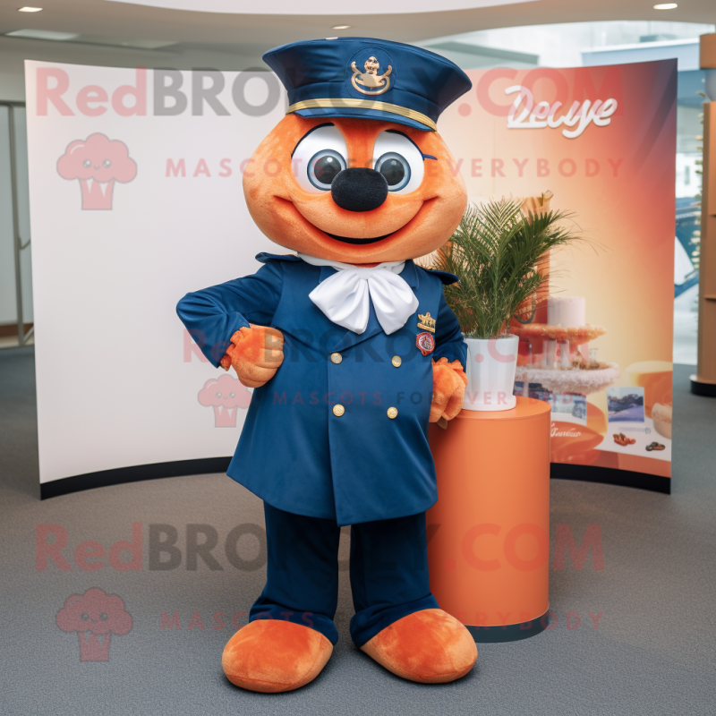 Navy Orange mascot costume character dressed with a Flare Jeans and Pocket squares Navy Orange mascot costume character dressed with a Flare Jeans and Pocket squares