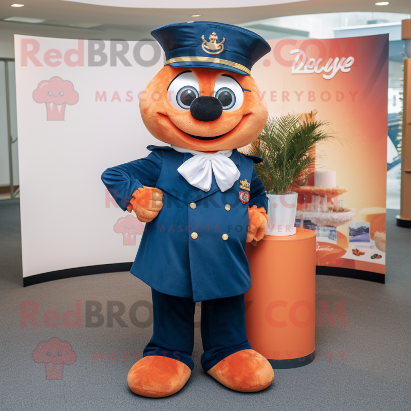 Navy Orange mascot costume character dressed with a Flare Jeans and Pocket squares