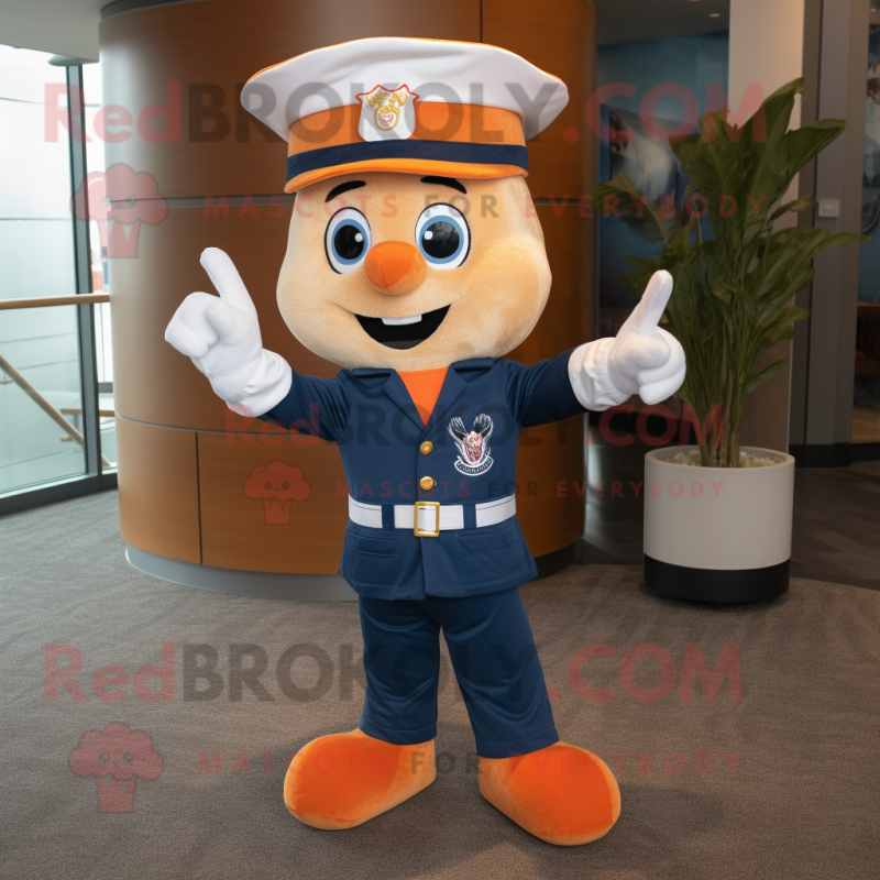 Navy Orange mascot costume character dressed with a Flare Jeans and Pocket squares