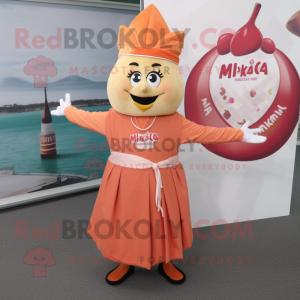 Peach Tikka Masala mascot costume character dressed with a Midi Dress and Keychains