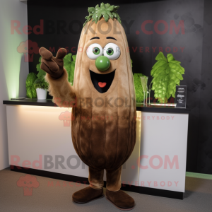 Brown Celery mascot costume character dressed with a Cocktail Dress and Gloves