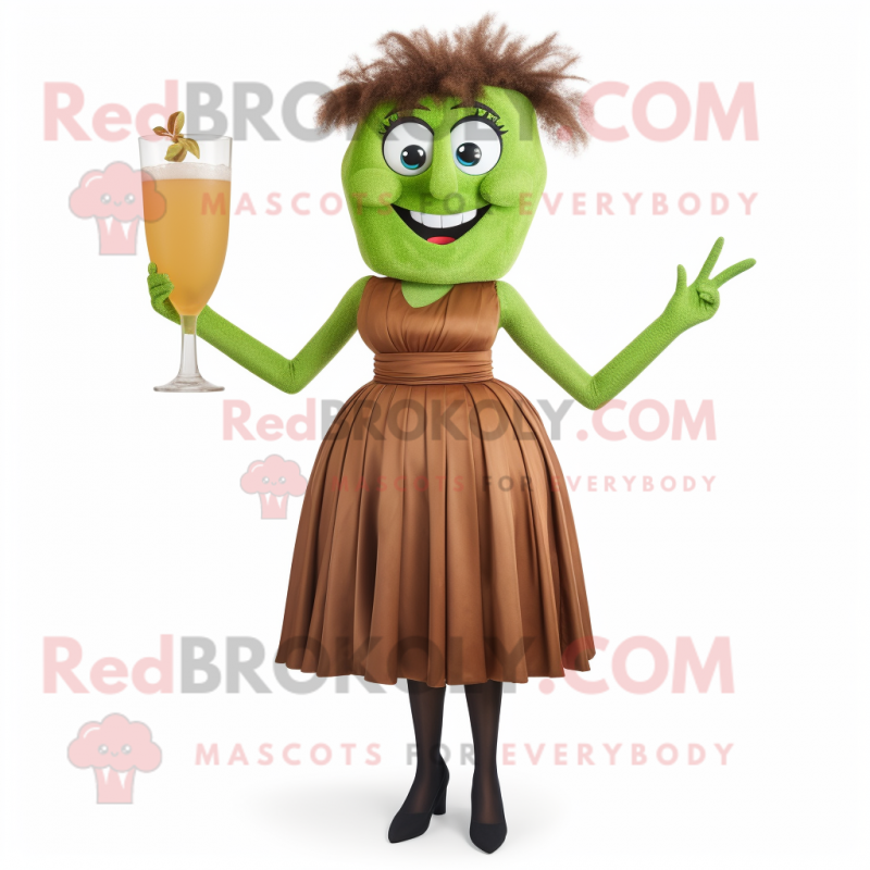 Brown Celery mascot costume character dressed with a Cocktail Dress and Gloves